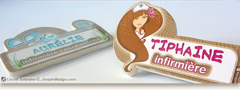 Création de badges en bois artisanaux personnalisés fait main, infirmière